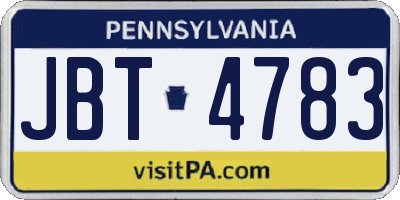 PA license plate JBT4783