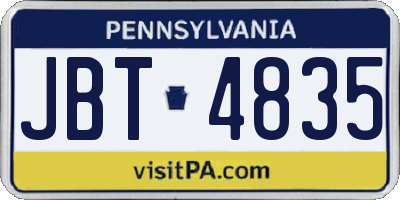 PA license plate JBT4835