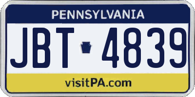 PA license plate JBT4839