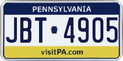 PA license plate JBT4905