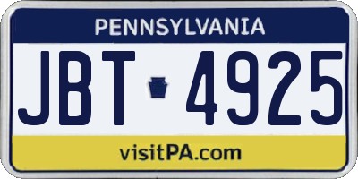 PA license plate JBT4925