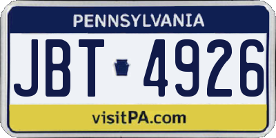 PA license plate JBT4926