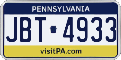 PA license plate JBT4933