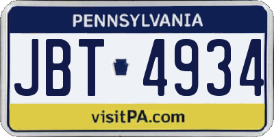 PA license plate JBT4934