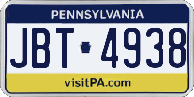 PA license plate JBT4938