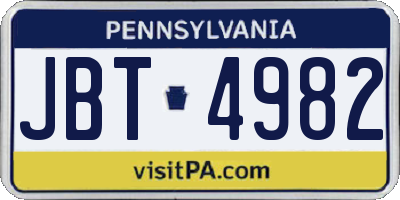 PA license plate JBT4982