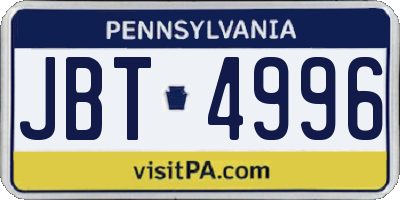 PA license plate JBT4996