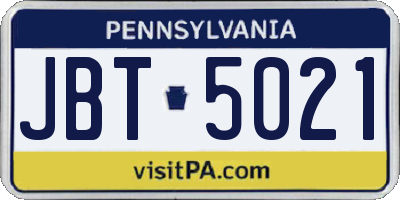 PA license plate JBT5021