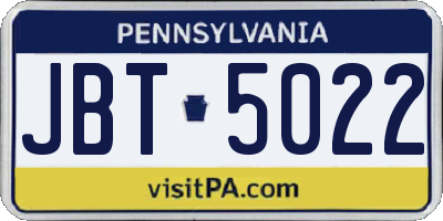 PA license plate JBT5022
