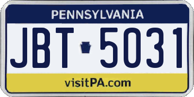 PA license plate JBT5031