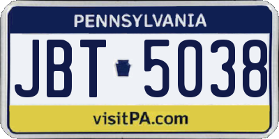 PA license plate JBT5038