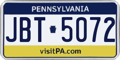 PA license plate JBT5072
