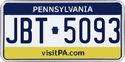 PA license plate JBT5093