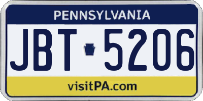 PA license plate JBT5206