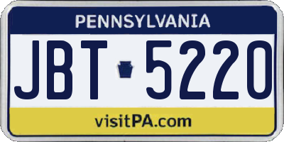 PA license plate JBT5220