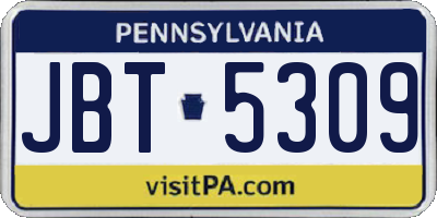 PA license plate JBT5309