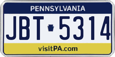 PA license plate JBT5314