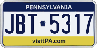 PA license plate JBT5317
