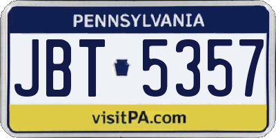 PA license plate JBT5357