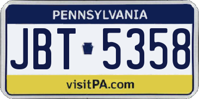 PA license plate JBT5358