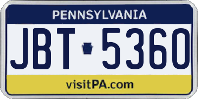PA license plate JBT5360