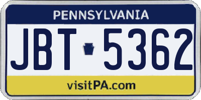 PA license plate JBT5362