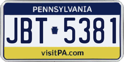 PA license plate JBT5381