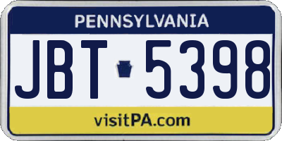 PA license plate JBT5398