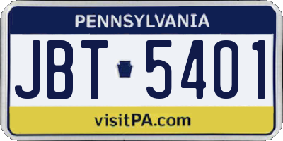 PA license plate JBT5401
