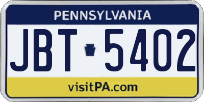 PA license plate JBT5402