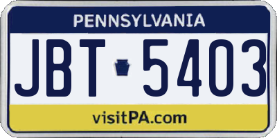 PA license plate JBT5403