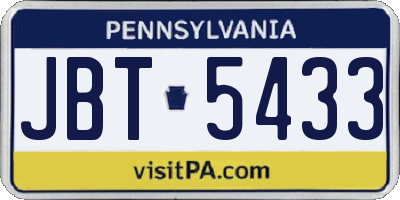 PA license plate JBT5433