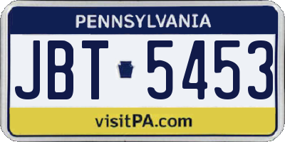 PA license plate JBT5453