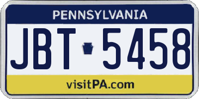 PA license plate JBT5458