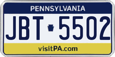 PA license plate JBT5502