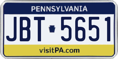PA license plate JBT5651