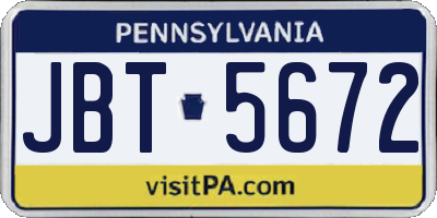 PA license plate JBT5672