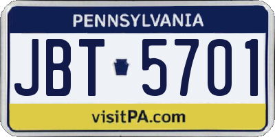PA license plate JBT5701