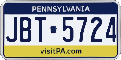 PA license plate JBT5724