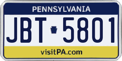 PA license plate JBT5801