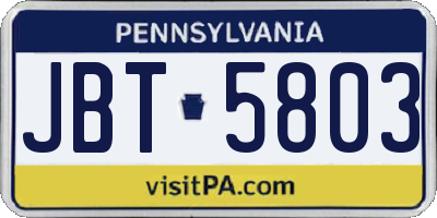 PA license plate JBT5803