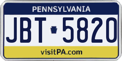 PA license plate JBT5820