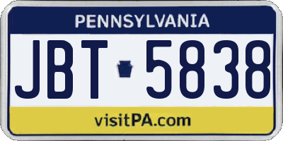 PA license plate JBT5838