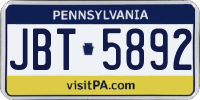 PA license plate JBT5892