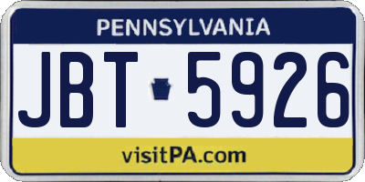 PA license plate JBT5926