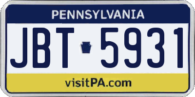 PA license plate JBT5931