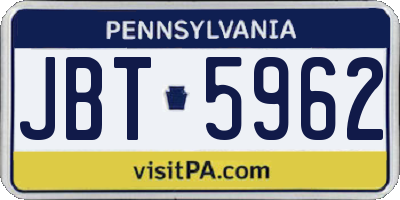 PA license plate JBT5962