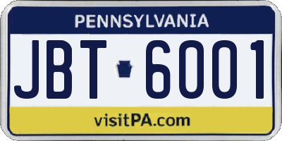PA license plate JBT6001
