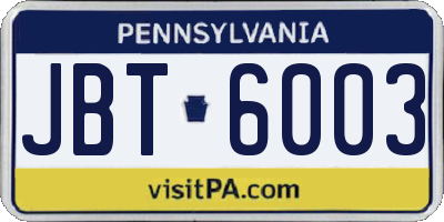 PA license plate JBT6003