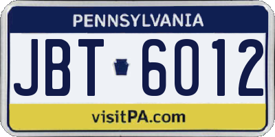PA license plate JBT6012